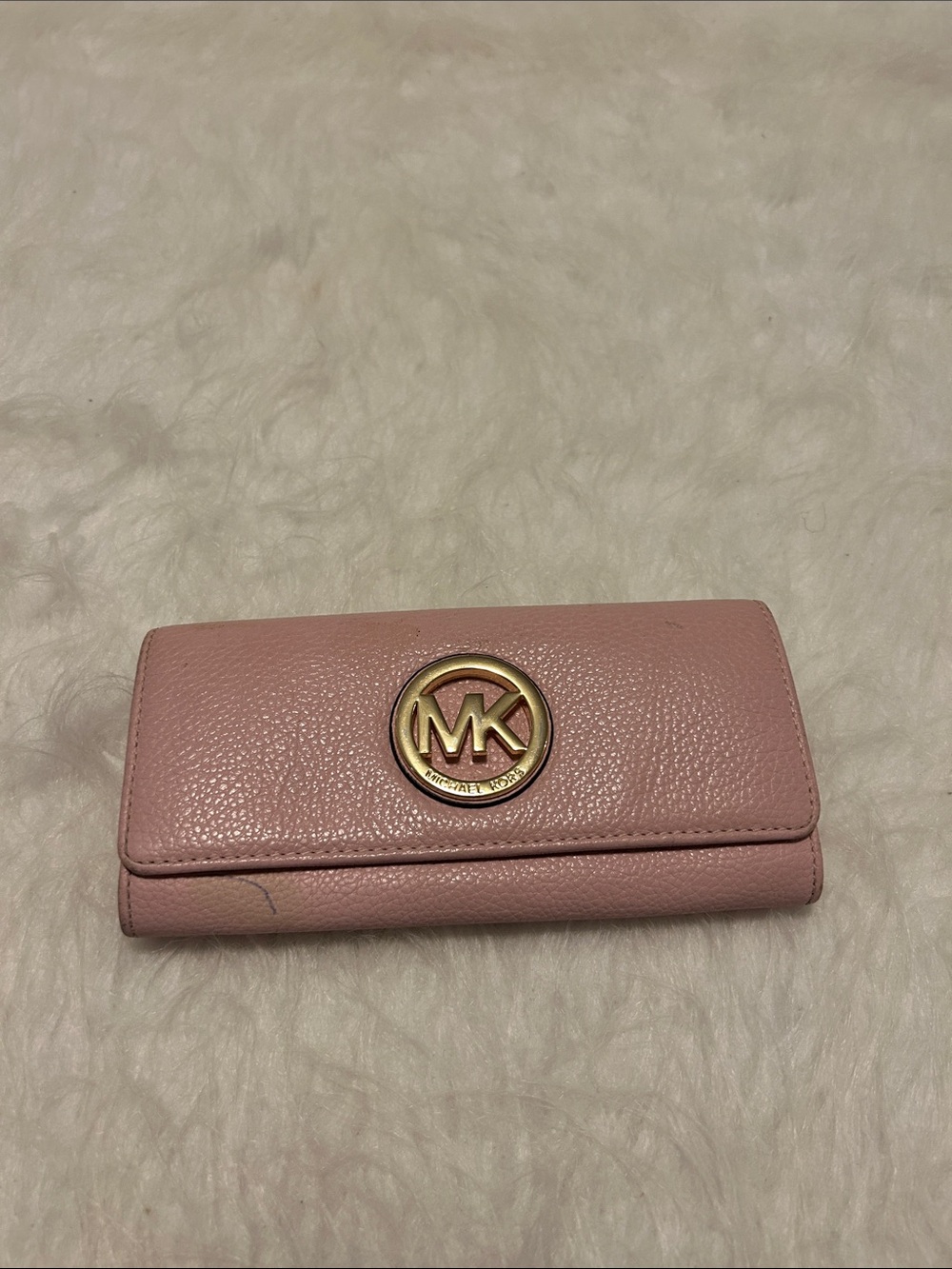 Michael Kors Blush Pink Pebbled Leather Continental Wallet with Gold MK Logo